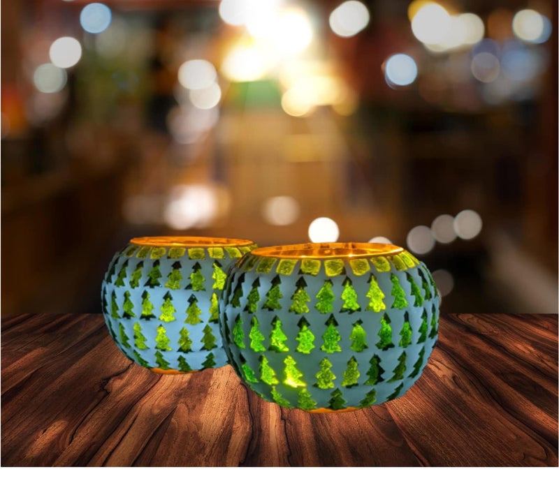 Quace Mosaic Christmas Tree Colorful Glass Candle Tealight Candle Holder 3" Home Décor Indoor Outdoor Christmas Decorations Diwali Corporate Gift (Pack of 2) - Image 5