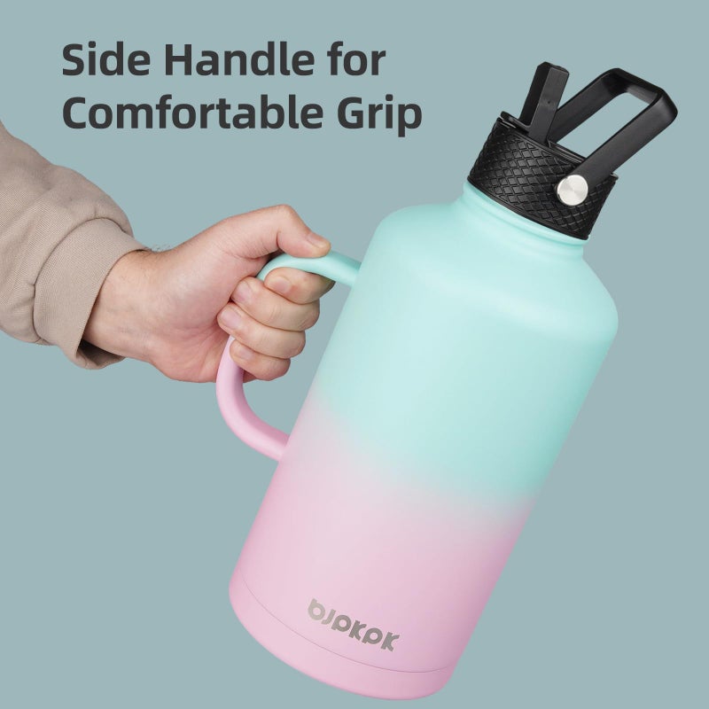 BJPKPK 1 Gallon Water Bottle Insulated with Straw Lid, 128oz Large, Stainless Steel Water Bottles with 3 Lids and Paracord Strap, Double Wall Vacuum Metal Water Jug,Black - Image 3