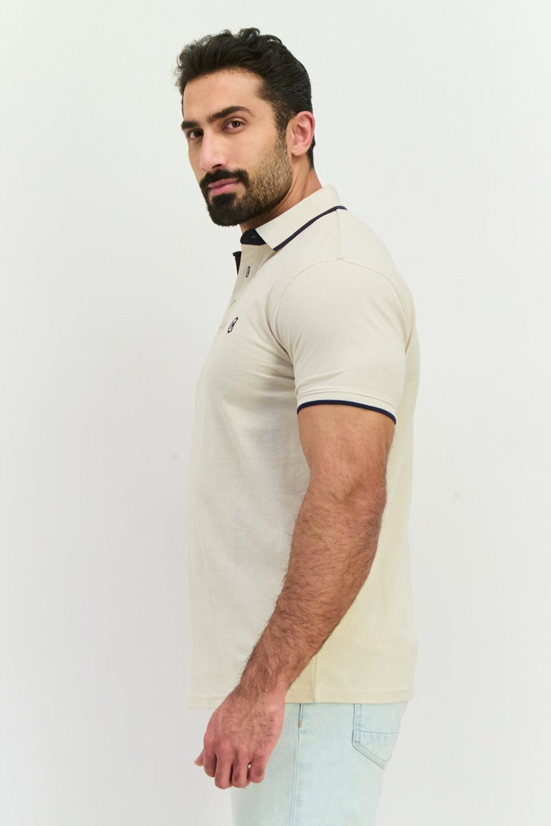 CROSSHATCH Men Regular Fit Brand Logo Short Sleeves Polo, Off White - Image 2