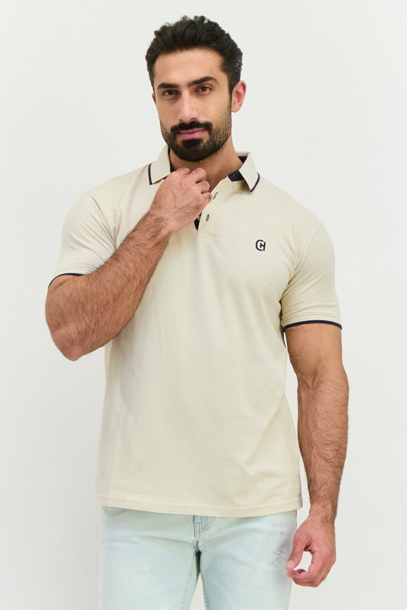 CROSSHATCH Men Regular Fit Brand Logo Short Sleeves Polo, Off White - Image 1