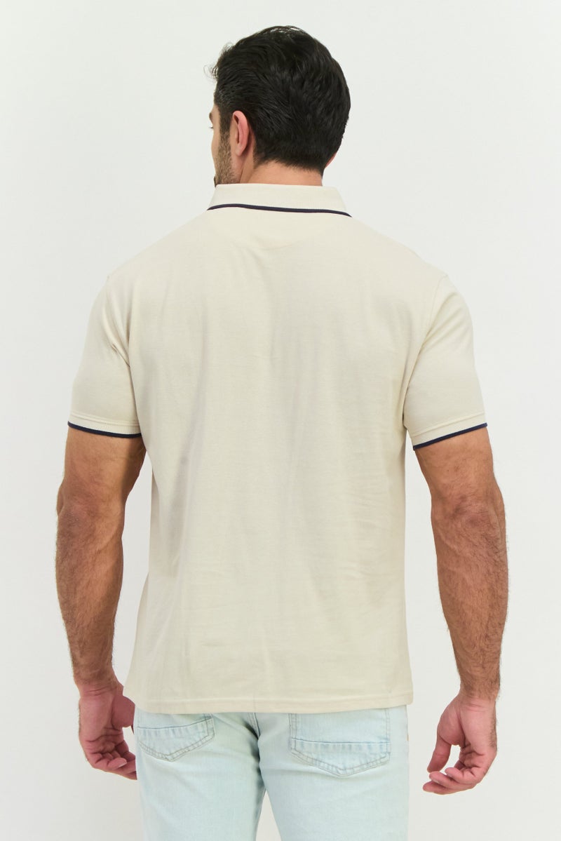 CROSSHATCH Men Regular Fit Brand Logo Short Sleeves Polo, Off White - Image 3