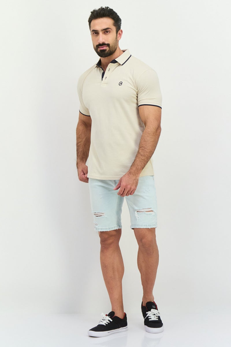 CROSSHATCH Men Regular Fit Brand Logo Short Sleeves Polo, Off White - Image 4
