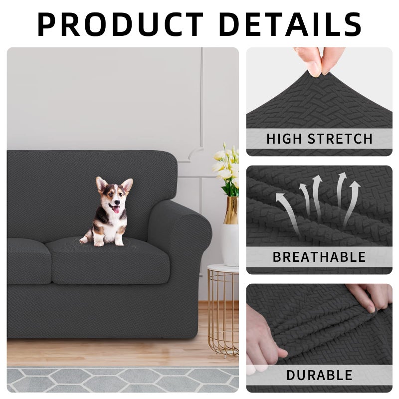 ISSUNTEX 4 Pieces High Stretch Thicken Couch Covers, Soft Sofa Slipcover for 3 Separate Cushion , Jacquard Fabric Elastic Furniture Protector for Dogs (Sofa, Dark Gray) - Image 4
