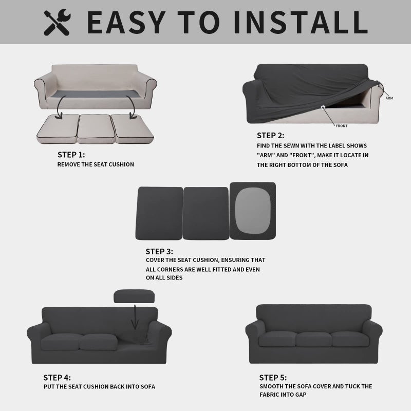 ISSUNTEX 4 Pieces High Stretch Thicken Couch Covers, Soft Sofa Slipcover for 3 Separate Cushion , Jacquard Fabric Elastic Furniture Protector for Dogs (Sofa, Dark Gray) - Image 5