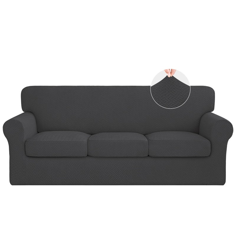 ISSUNTEX 4 Pieces High Stretch Thicken Couch Covers, Soft Sofa Slipcover for 3 Separate Cushion , Jacquard Fabric Elastic Furniture Protector for Dogs (Sofa, Dark Gray) - Image 1