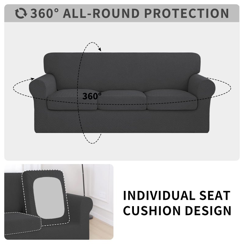 ISSUNTEX 4 Pieces High Stretch Thicken Couch Covers, Soft Sofa Slipcover for 3 Separate Cushion , Jacquard Fabric Elastic Furniture Protector for Dogs (Sofa, Dark Gray) - Image 3