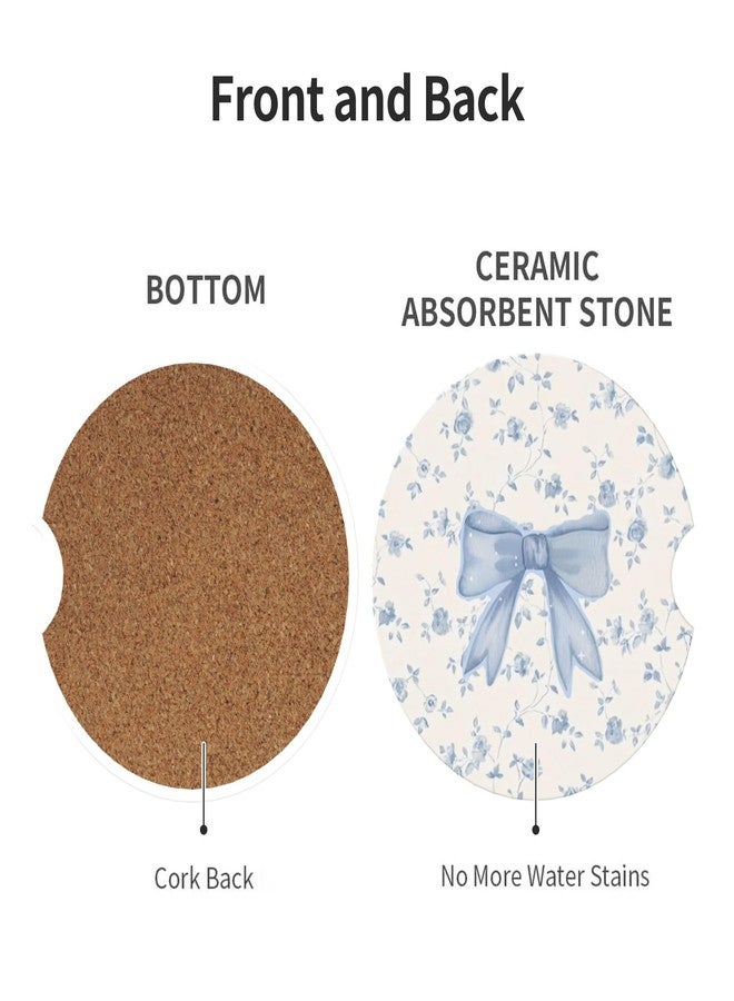 CTVSLFU Absorbent Car Coasters for Cup Holders, 2 Pack Universal Anti Slip Ceramic Cup Coaster for Women Men 2.56 Inch Car Interior Accessories - Blue Bow Tie Flower - Image 2