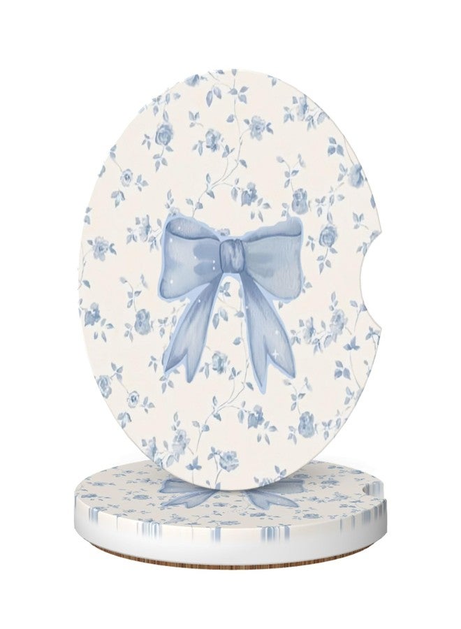 CTVSLFU Absorbent Car Coasters for Cup Holders, 2 Pack Universal Anti Slip Ceramic Cup Coaster for Women Men 2.56 Inch Car Interior Accessories - Blue Bow Tie Flower - Image 1
