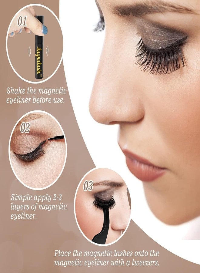 Layralash Magnetic Eyelashes Lash Kit | Magnetic Eyeliner Pen Lashes Pack, Reusable up to 25 times - 3 pair wit 10 Magnet Lashes + Liner + Tweezers… - Image 3