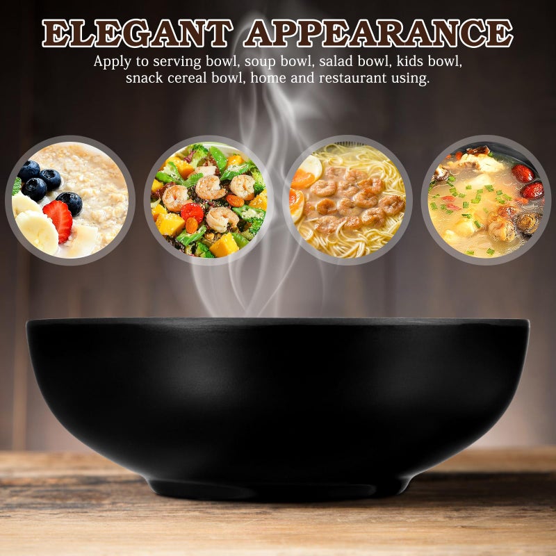 DOITOOL Large Serving Bowl 8.46" Melamine Ramen Bowl Salad Bowl Porcelain Pasta Bowl Matte Soup Bowl Black Serving Bowl for Fruit Noodle Salad Soup Pasta Fruit - Image 3