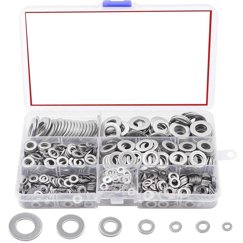 DIY Crafts DIY DIYC10793 Crafts 7 Sizes Stainless Steel Flat Washers Assortment Kit Flat Washer Hardware Assortment with Plastic Storage Organizer for HomeOffice and Workplace Pack of 4 Sets 7 Sizes Washer - Image 1