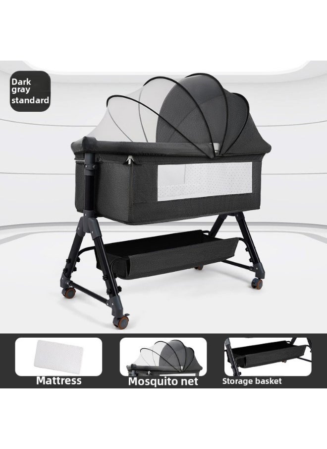 ORiTi Baby Crib, Newborn Bed, Spliced Large Bed, Baby Crib Multifunctional, Movable And Foldable - Drak Grey  - Image 1