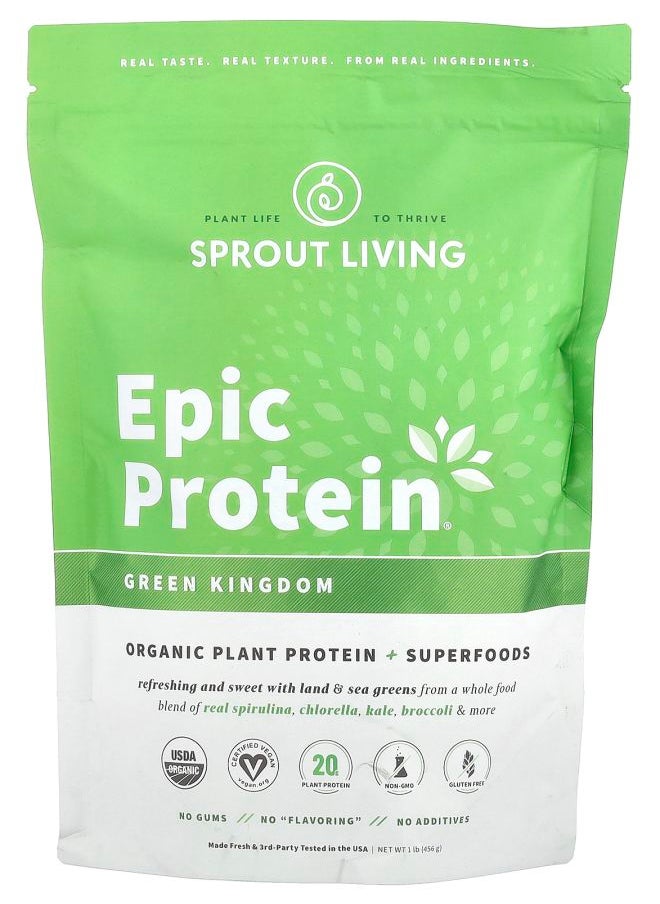 Sprout Living Epic Protein® Organic Plant Protein + Superfoods Green Kingdom 1 lb (456 g) 