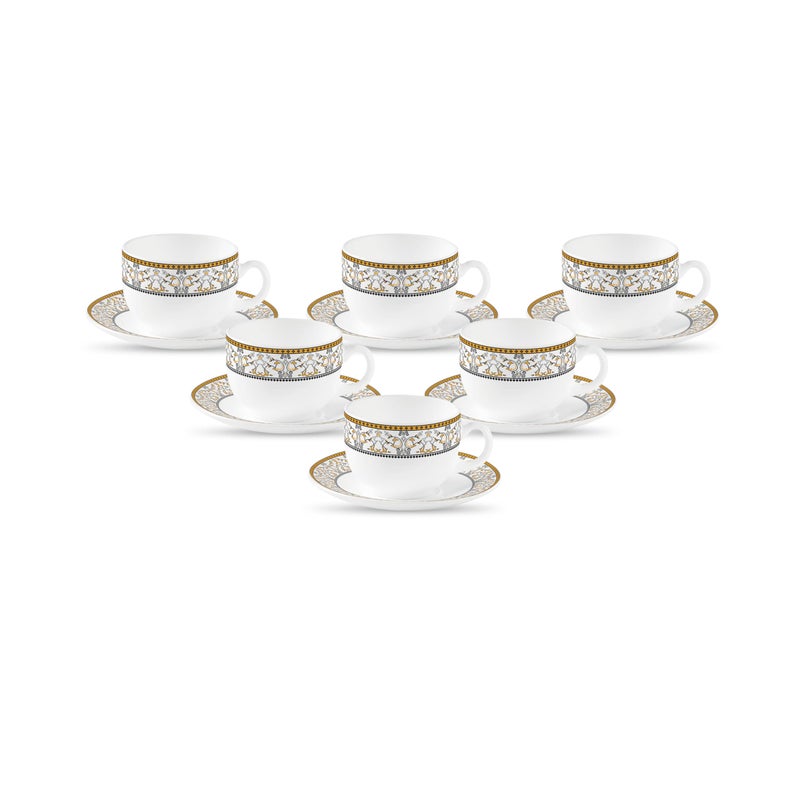 La Opala Diva, Sovrana Collection Opal Glass Crockery | Cup & Saucer, Set of 12 | Moroccan Gold, 160 ml | for Tea & Coffee | Microwave Safe | 100% Vegetarian | Extra Strong | Super Light | Super White - Image 5