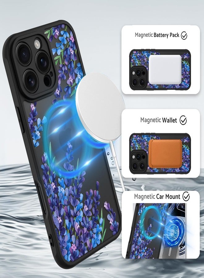 OOK Case for iPhone 16 Pro Max 6.9 (Compatible with MagSafe) Purple Floral Flowers Lavender Design Translucent Phone Cover Soft TPU + Hard PC Anti-Scratch Shockproof Magnetic Cute Case for Women - Image 2