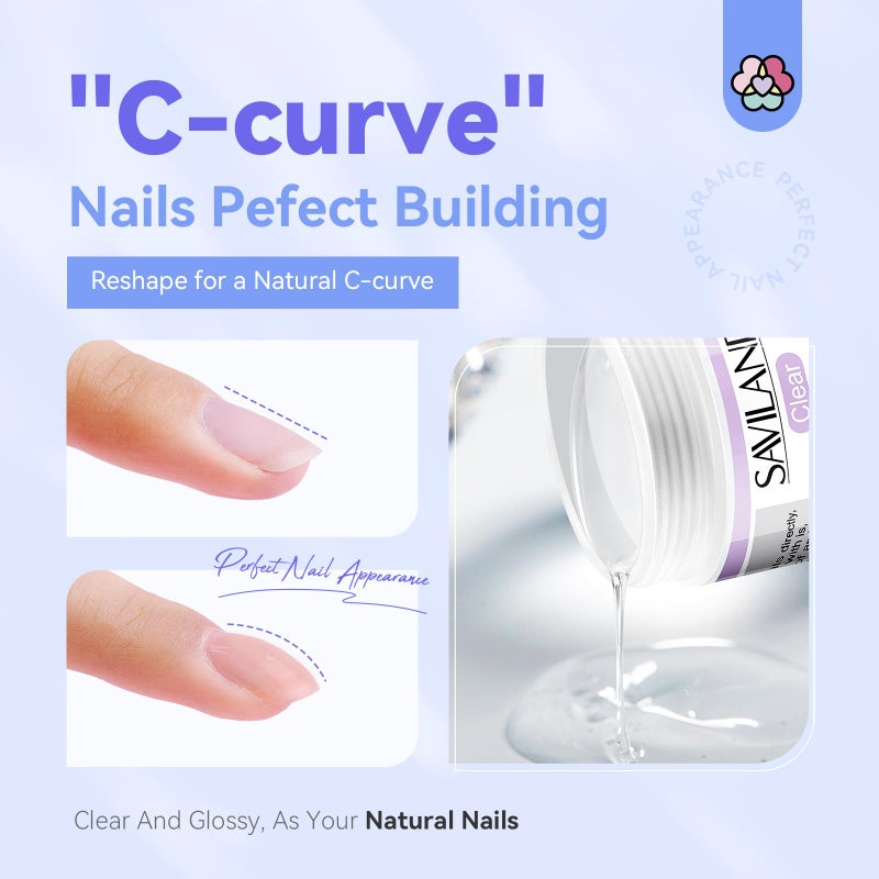 SAVILAND Builder Nail Gel Kit - 60g Clear Nail Extension Gel Set Nail Strengthen Nail Art Manicure Set with 100PCS Nail Forms and Acrylic Nail Brush for Beginners - Image 3