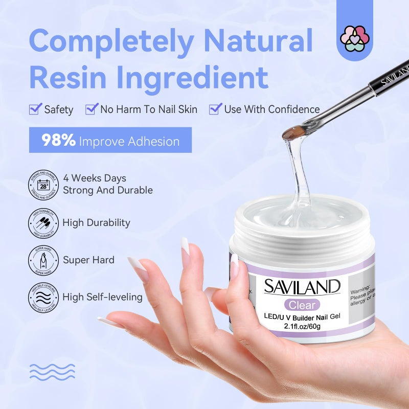 SAVILAND Builder Nail Gel Kit - 60g Clear Nail Extension Gel Set Nail Strengthen Nail Art Manicure Set with 100PCS Nail Forms and Acrylic Nail Brush for Beginners - Image 5