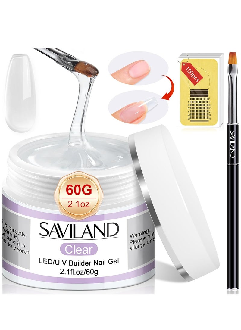 Saviland SAVILAND Builder Nail Gel Kit - 60g Clear Nail Extension Gel Set Nail Strengthen Nail Art Manicure Set with 100PCS Nail Forms and Acrylic Nail Brush for Beginners  - Image 1