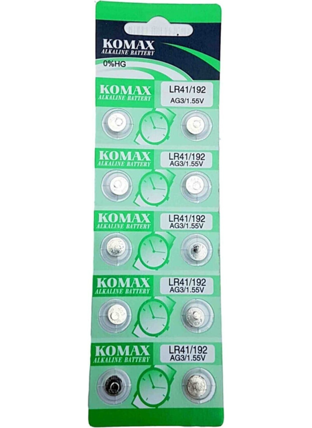 Komax AG3/LR41/142 Battery 10-Card Alkaline Button Battery