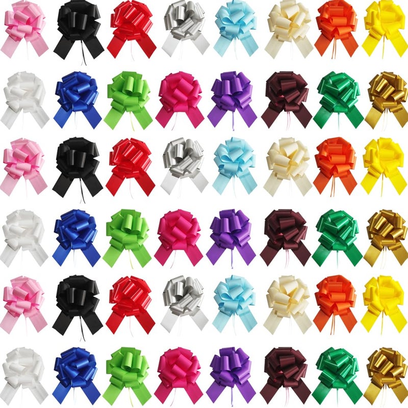 LHMTFCYY 48 Pcs Pull Bows,6 Inch Gift Bows for Presents,Birthday,Anniversary,Party,Christmas,Wreath,Holiday Celebration Gift Decoration (48Pcs Mixed Color) - Image 1