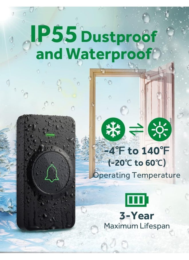 AVANTEK - Wireless Door Bell, Avantek Cb-21 Mini Waterproof Wireless Doorbell Operating At Over 1000 Feet, 2 Remote Buttons Can Have Different Tones, 52 Melodies, Cd Quality Sound And Led Flash - Image 1