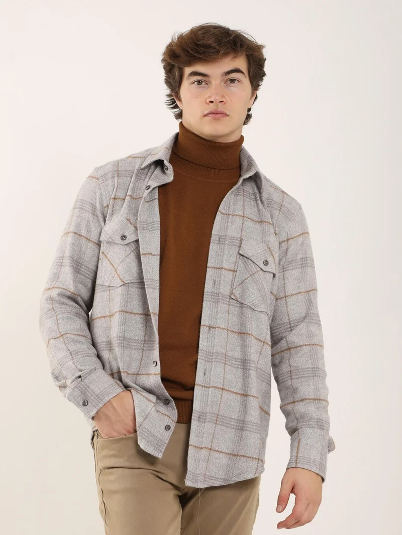 Dufy Gray Men's Regular Fit Classic Collar Long Sleeve Shirt