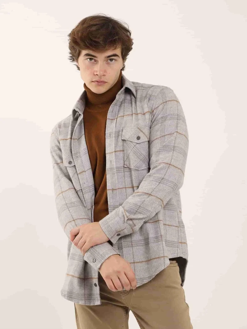 Dufy Gray Men's Regular Fit Classic Collar Long Sleeve Shirt