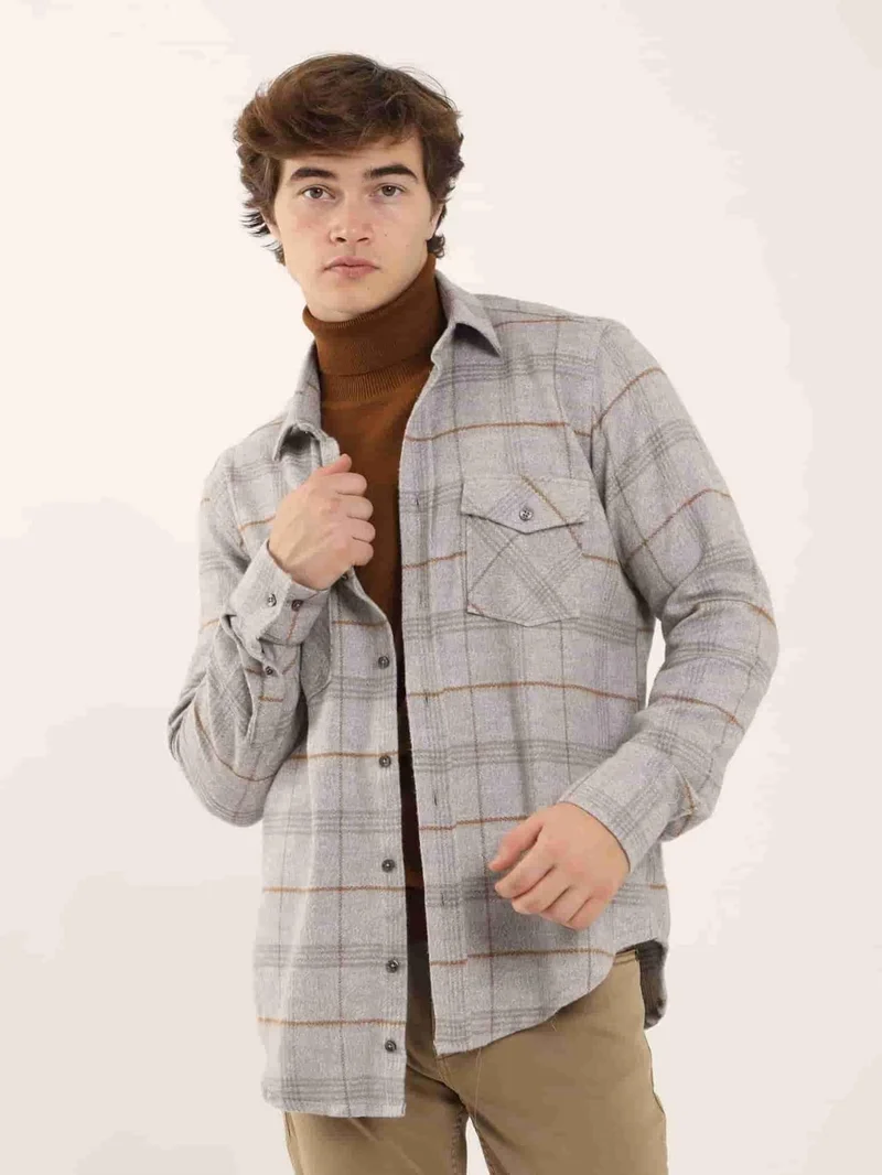 Dufy Gray Men's Regular Fit Classic Collar Long Sleeve Shirt