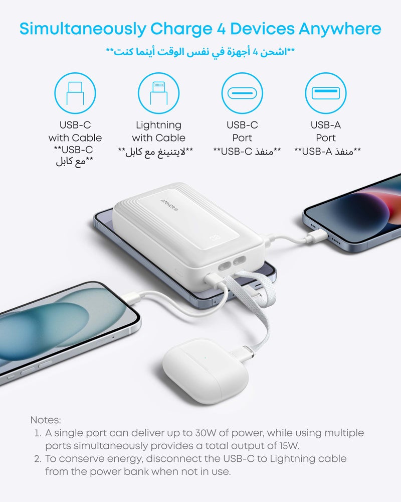 أنكر بنك طاقة زولو مع كابلات USB-C لايتنينغ مدمجة - Image 4