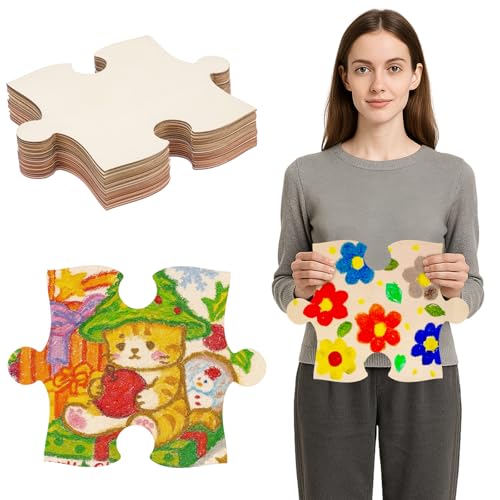 Seenelling 30 Pcs 8x10 Inch Large Blank Wooden Puzzle Pieces for Crafts DIY Make Your Own Puzzle to Draw on Unfinished Large Jigsaw Valentines Day DIY Arts and Crafts Projects and Gift - Image 1