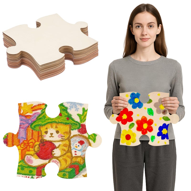 Seenelling 30 Pcs 8x10 Inch Large Blank Wooden Puzzle Pieces for Crafts DIY Make Your Own Puzzle to Draw on Unfinished Large Jigsaw Valentines Day DIY Arts and Crafts Projects and Gift - Image 3