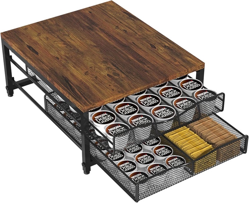 VyGrow Coffee Pod Holder For Counter, Wooden K Cup Holder with Sliding Drawer, Large Capacity Coffee Pod Storage for Coffee Station, Home, Office, Kitchen - Image 1