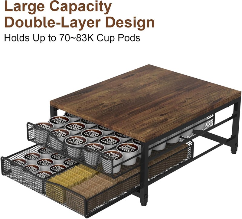 VyGrow Coffee Pod Holder For Counter, Wooden K Cup Holder with Sliding Drawer, Large Capacity Coffee Pod Storage for Coffee Station, Home, Office, Kitchen - Image 4