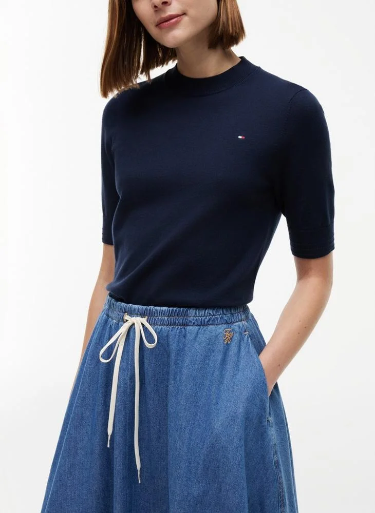 Logo Relaxed Denim Flared Midi Skirt 3