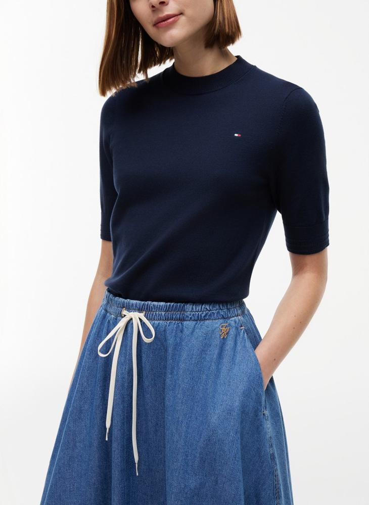 TOMMY HILFIGER Logo Relaxed Denim Flared Midi Skirt - Image 3