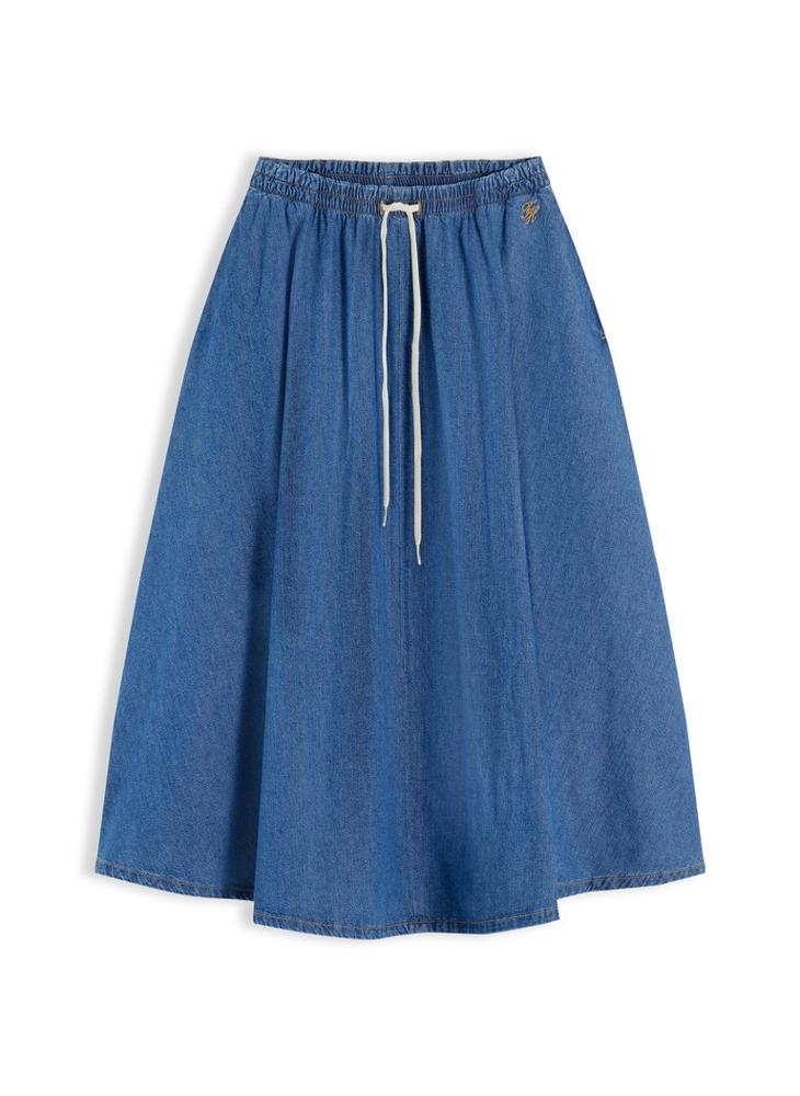 TOMMY HILFIGER Logo Relaxed Denim Flared Midi Skirt - Image 5