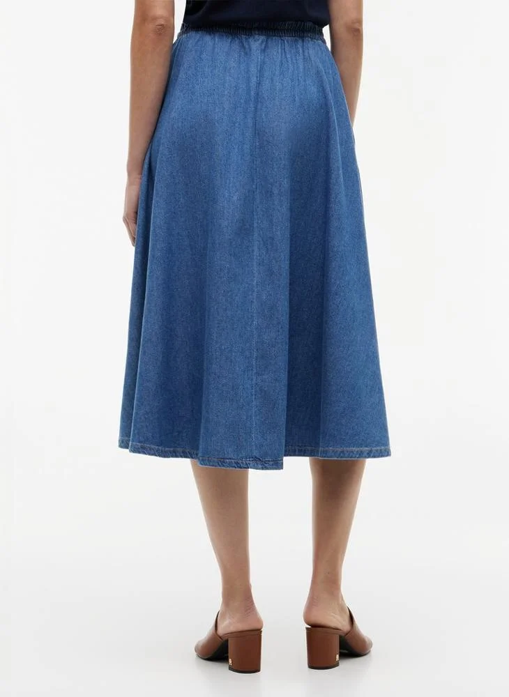 Logo Relaxed Denim Flared Midi Skirt 2