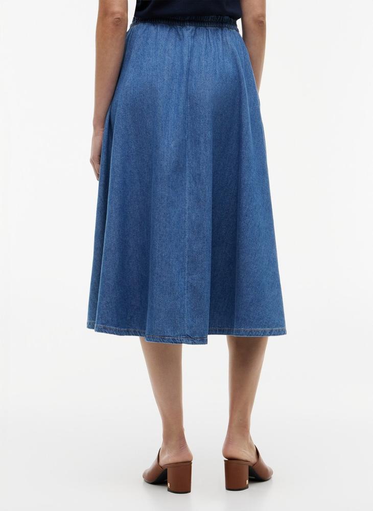 TOMMY HILFIGER Logo Relaxed Denim Flared Midi Skirt - Image 2