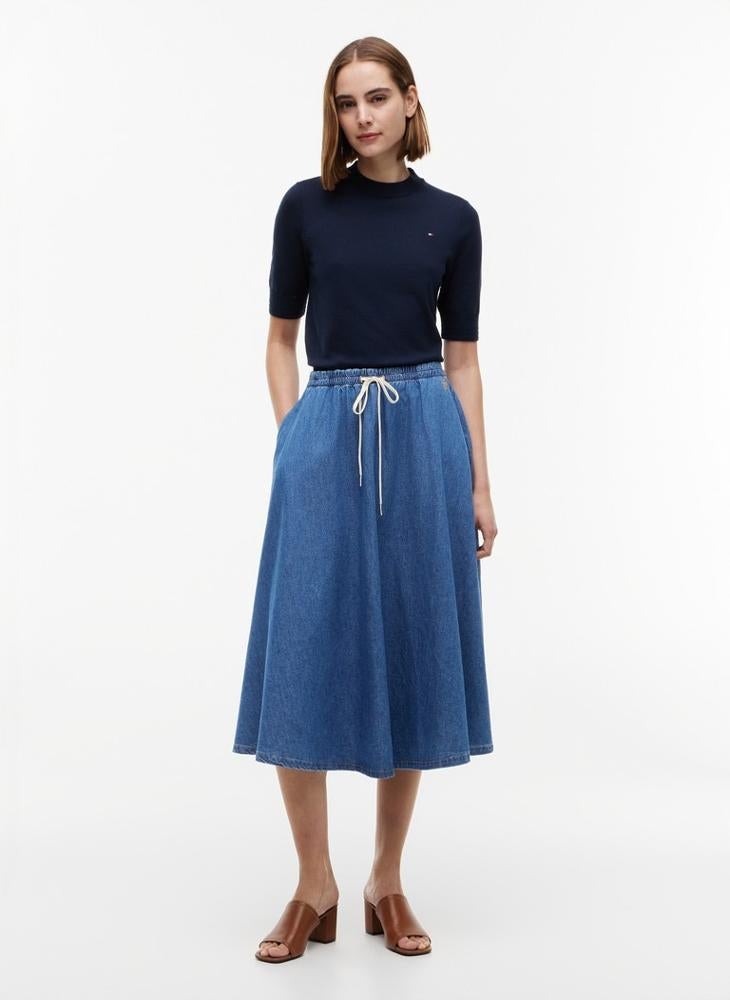 TOMMY HILFIGER Logo Relaxed Denim Flared Midi Skirt - Image 4