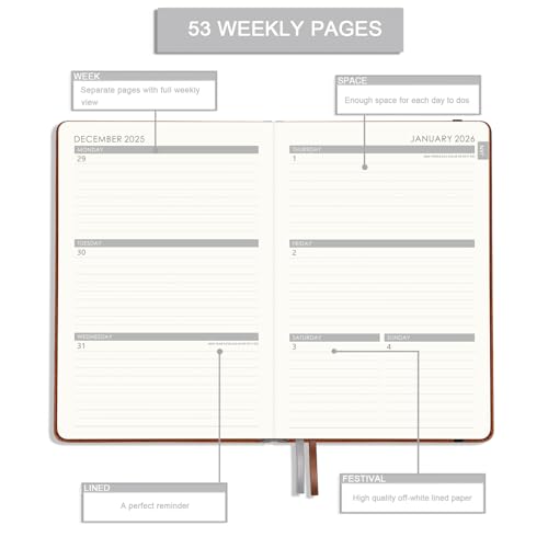 Lemome 2026 Planner - Planner 2026 Weekly and Monthly with Stickers, JAN. 2026 - DEC. 2026, 5.75" X 8.25", 2026 Calendar Planning with Premium Paper, Pen Holder, Inner Pocket and 44 Notes Pages - Image 4
