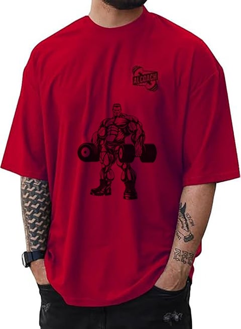 تيشيرت أوفر سايز رياضي للرجال كمال أجسام - تيشيرت رياضي للرجال من القطن الخالص، بتصميم مريح وأنيق يناسب جميع أنشطة كمال الأجسام والرياضات الأخرى