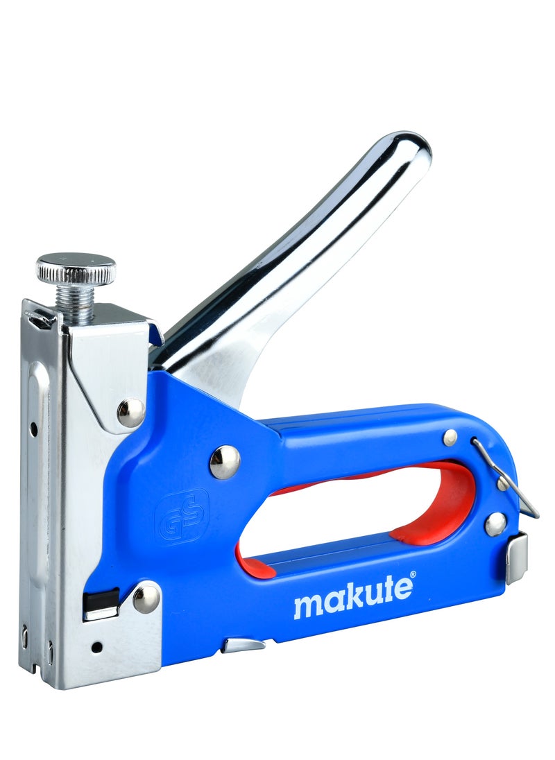 makute - Heavy Duty 3-Way Staple Gun, Ideal for Upholstery, Woodworking, Ceiling Tiles, Roofing, Fits Narrow Crown Staples (4-14mm), Round Staples (10-12mm), Brads (10-14mm), 100-Piece Capacity, MKSG301214 - Image 1