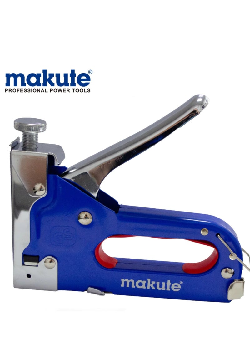 makute - Heavy Duty 3-Way Staple Gun, Ideal for Upholstery, Woodworking, Ceiling Tiles, Roofing, Fits Narrow Crown Staples (4-14mm), Round Staples (10-12mm), Brads (10-14mm), 100-Piece Capacity, MKSG301214 - Image 1