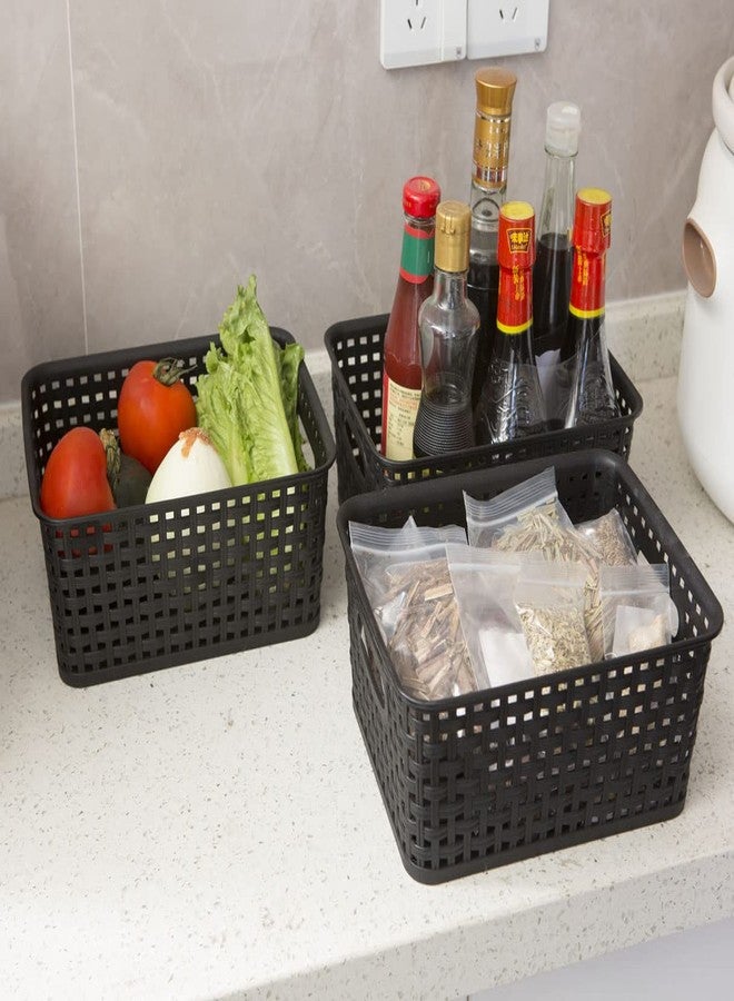 ZHENFAN Black Plastic Woven Storage Baskets, 6-Pack Weave Basket Organizer for Kitchen Office Bathroom - Image 5