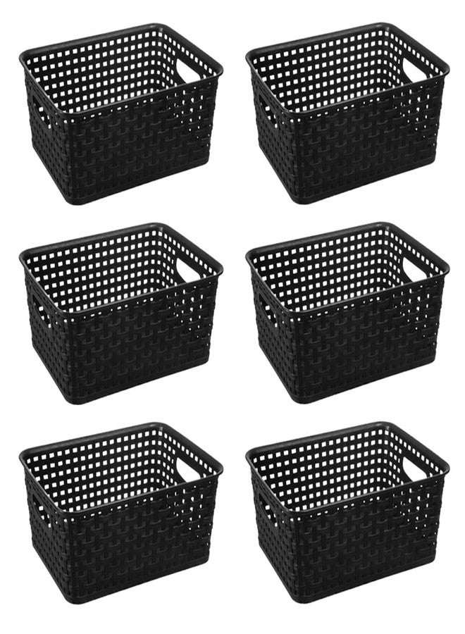 ZHENFAN Black Plastic Woven Storage Baskets, 6-Pack Weave Basket Organizer for Kitchen Office Bathroom - Image 4