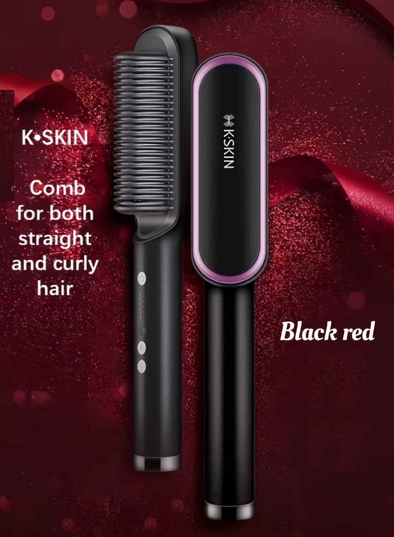 كيه- سكين أنيون الشعر مستقيم تجعيد الشعر المزدوج مشط ، المؤسسة العامة للاتصالات التدفئة السيراميك ، 30 ثانية التدفئة السريعة ( أسود و أحمر ) - Image 1