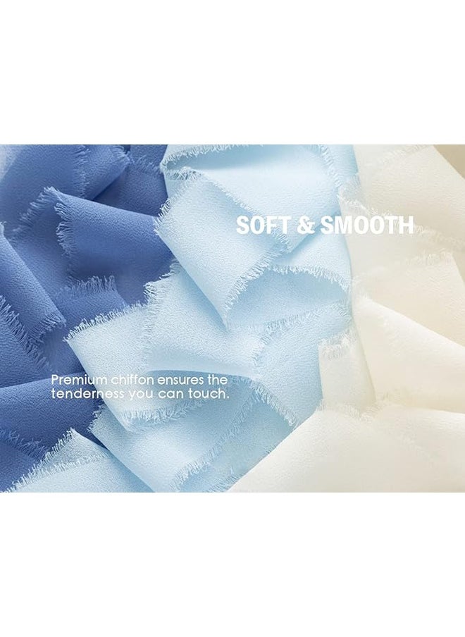 Zeemey 3 Rolls Handmade Blue Ribbon Chiffon Silk Ribbon 1 1/2 Inch x 21Yd Handmade Frayed Edge White Dusty Blue Ribbons for Gift Wrapping Bridal Bouquets Baby Shower Wedding Invitations(4cm*5m)  - Image 4