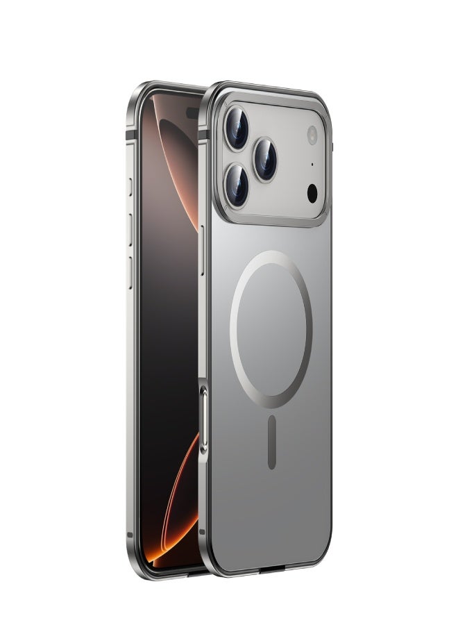 AROAQ iPhone 17 Pro Magnetic Alloy Frame Phone Case – Drop Resistant, Strong MagSafe, Matte Anti-Fingerprint Finish , Gray - Image 1