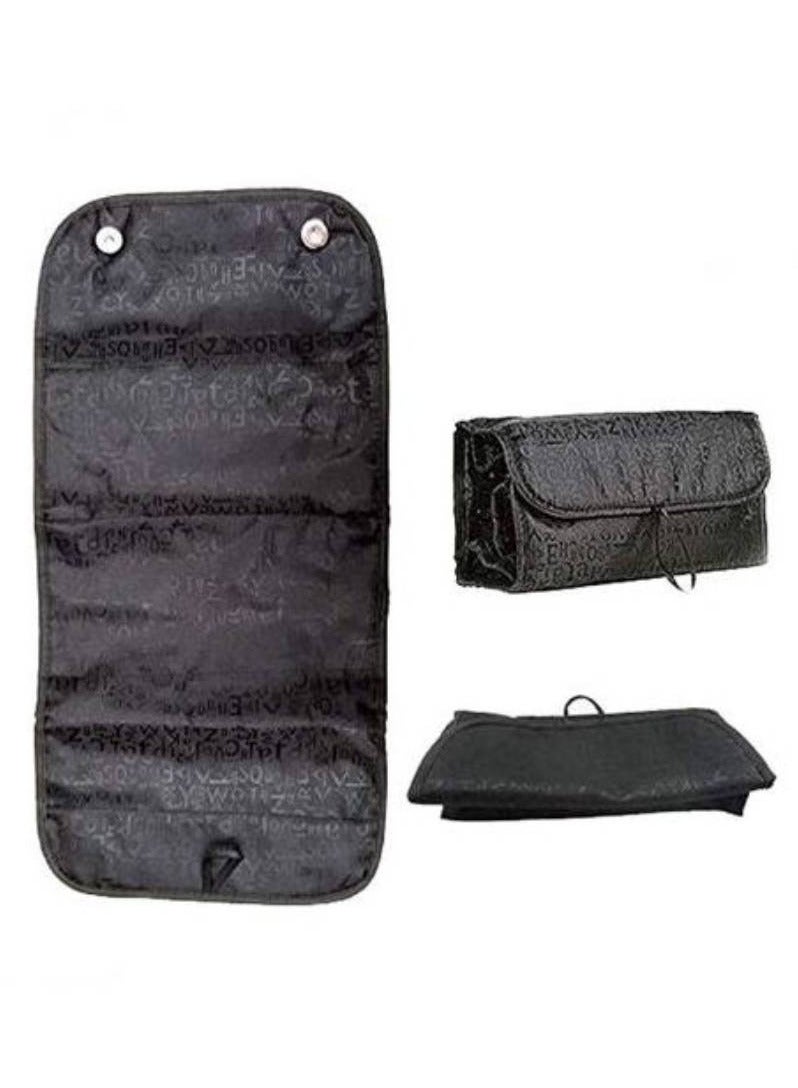 حقيبة مكياج منظمة لمستحضرات التجميل قابلة للطي، حقيبة شفافة متعددة الوظائف، سعة كبيرة لمستحضرات التجميل والمجوهرات وإكسسوارات السفر والإلكترونيات (أسود) - Image 3