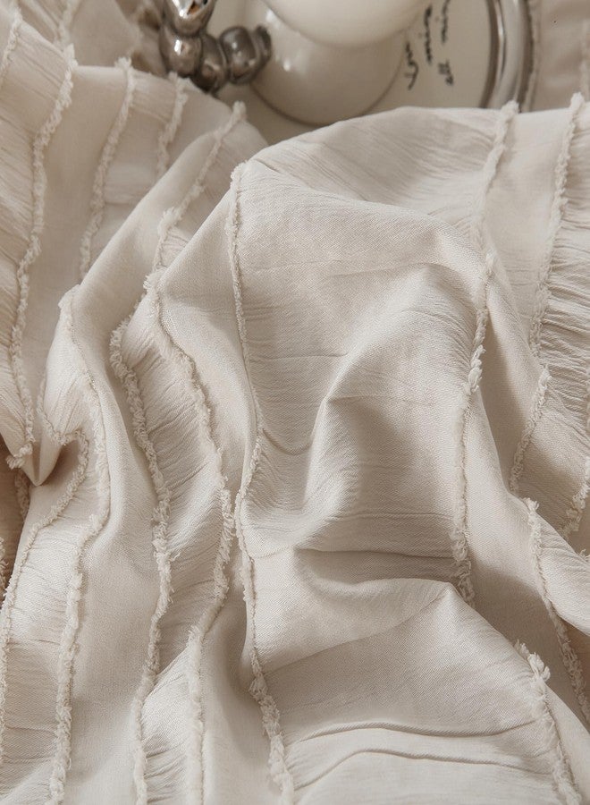 MOVE OVER Beige Comforter Set Queen Boho Comforter Set 3 Pieces Beige Ruffle Comforter Sets for Queen Bed Soft Microfiber Textured Design Seersucker Bedding Set with 2 Boho Pillow Shams - Image 5
